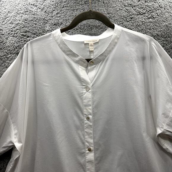 Eileen Fisher XL Cotton Spandex Crisp White Shirt Button Up 3/4 Sleeves Casual - Picture 2 of 8